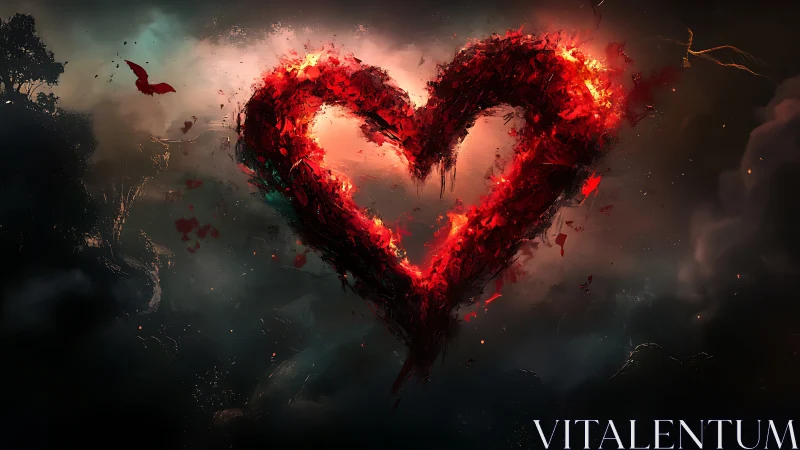 Incandescent Heart in Ethereal Darkness with Particle Dissolution Effects