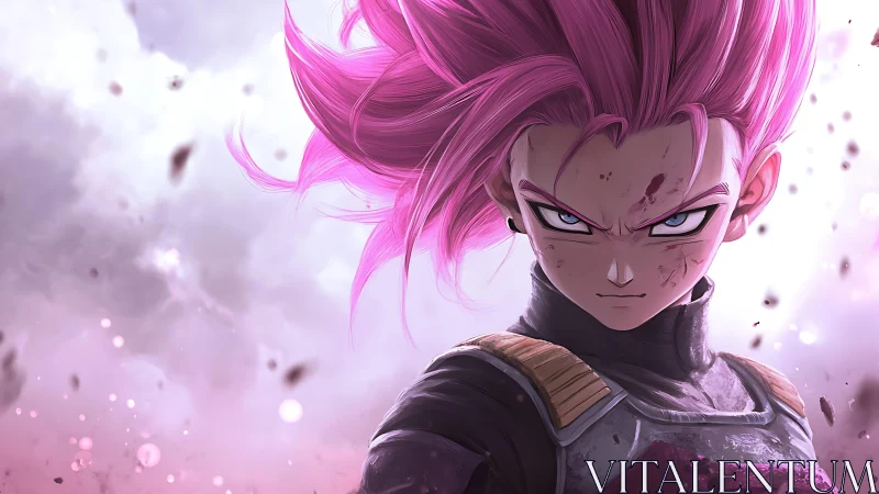 Battle-hardened pink-haired warrior stares down stormfront