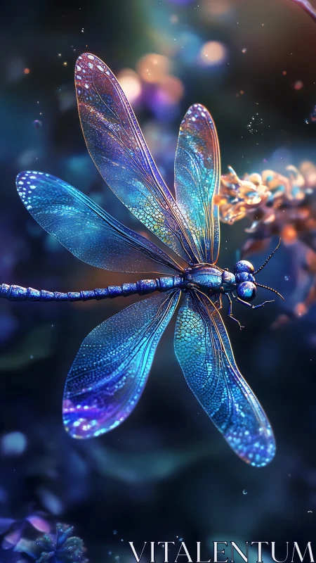 Dragonfly depiction emphasizes iridescent wings and fine detail