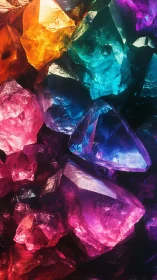 Multicolored translucent crystal cluster in close-up view.