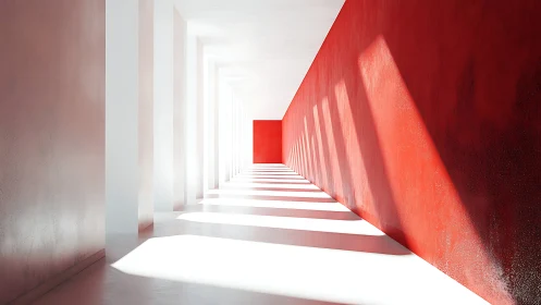 Receding Architectural Corridor With Chromatic Gradient From Red to White