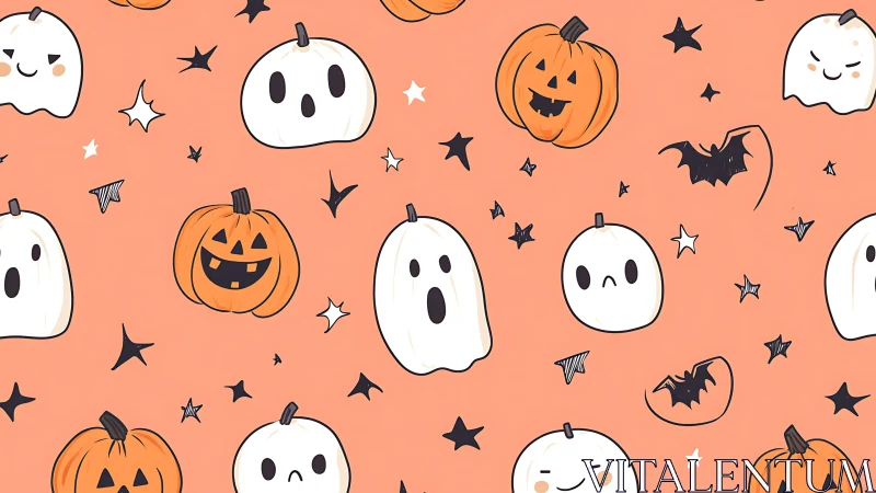 Playful pumpkins and shy ghosts on peachy Halloween night.