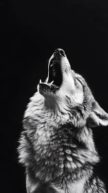 Moonlit wolf lifts a powerful howl into the silent dark night