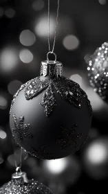 Midnight snowflake bauble glowing in velvet bokeh hush.