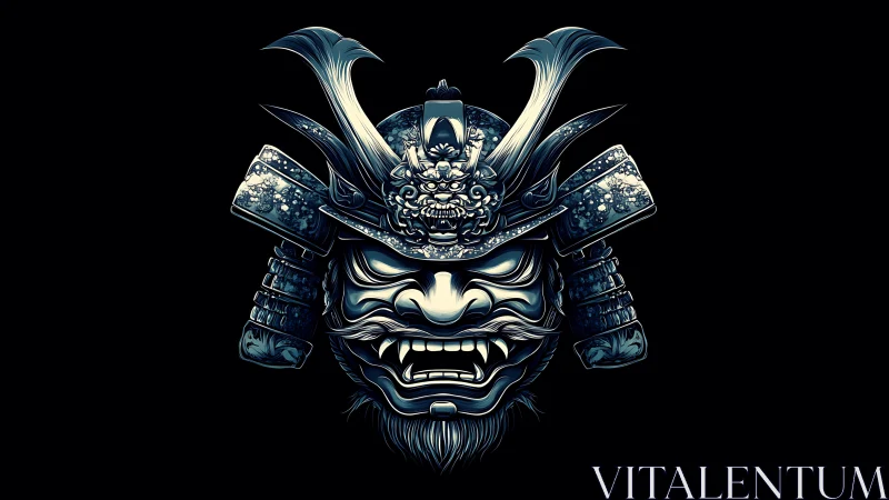 Chromatic oni samurai mempo with ornate kabuto detailing