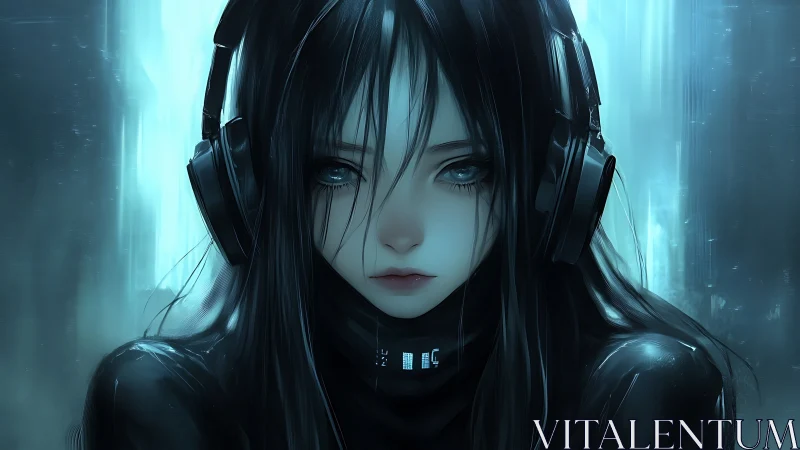 Midnight coder girl drifting through neon headphone quiet.