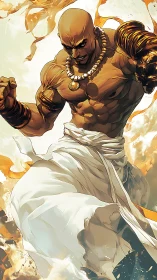 Powerful monk warrior charges forward through swirling light