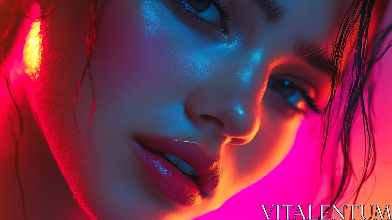 Neon-kissed portrait drenched in glowing electric color.