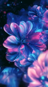 Luminous Digital Flowers Bloom in Neon Light.