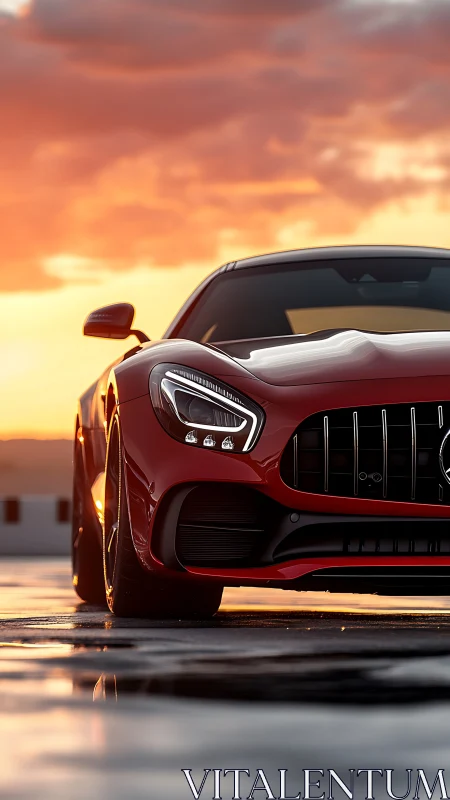 Aerodynamic performance coupe under high-saturation sunset light.