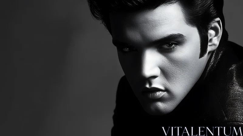 Monochrome portrait under hard key lighting, sculpted contrast.