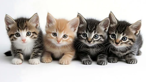 Four Tabby Kittens Arranged in Studio Setting.