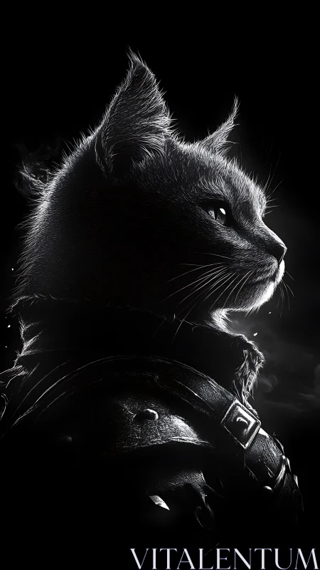 Warrior Cat in Black and White Armor Portrait.