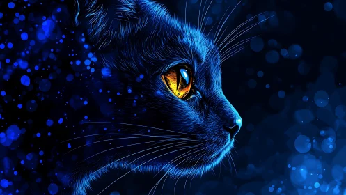 Luminous Feline: Electric Gaze in Neon Blue.