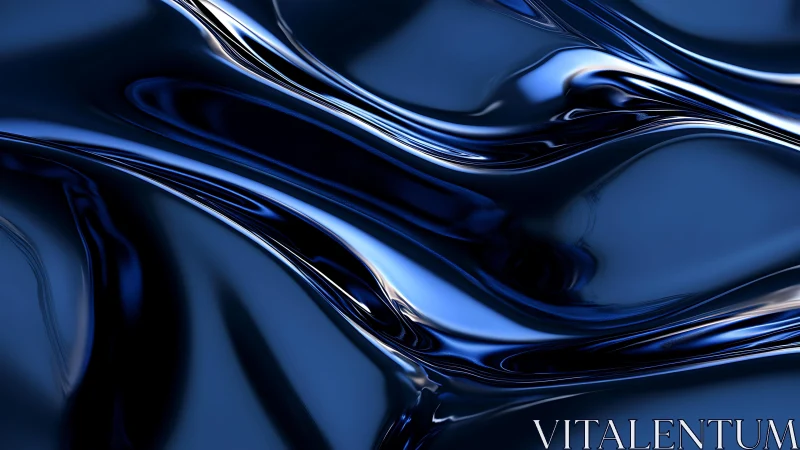 Abstract metallic liquid waves in deep blue digital artwork.