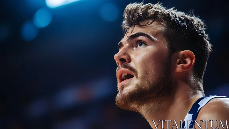 Focused basketball player in dramatic sidelight closeup portrait.