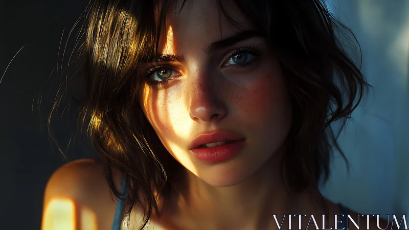 Digital portrait of young woman in dramatic evening light.