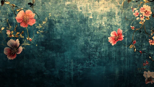 Velvet Blooms on Weathered Teal Canvas.