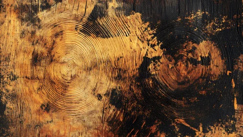 Close-up of Rustic Wood Texture with Burnt Circular Patterns.