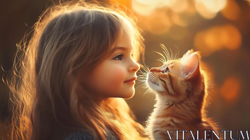 Girl and Ginger Kitten Share a Tender Golden Moment