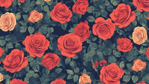 Red Roses Garden. Vibrant Blooms Against Dark Foliage.