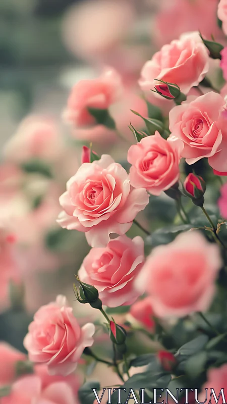 Pink roses blooming with selective focus and soft bokeh background
