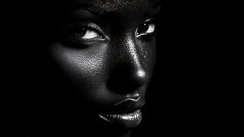 High-contrast monochrome portrait with sculpted chiaroscuro lighting.