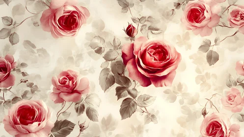 Pink and Red Roses on Cream Background.