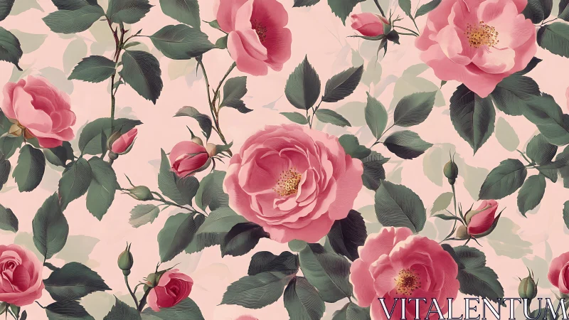 Pink English Roses Blooming Against Soft Cream Background