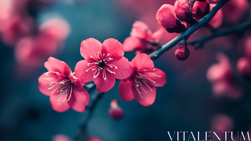 Vibrant Pink Blossoms Dancing on Deep Teal Canvas.