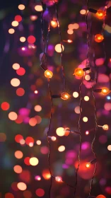 String lights glow against vibrant multicolor bokeh background.