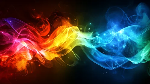 Radiant multicolor energy ribbons flow across dark space