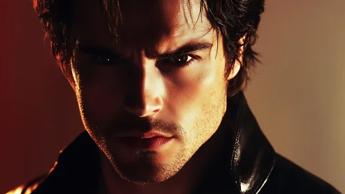 Male subject portrait under directional warm studio lighting.