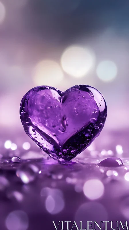Purple Crystal Heart Suspended in Luminous Bokeh