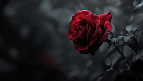 Crimson Bloom Cuts Through Monochrome Shadows.