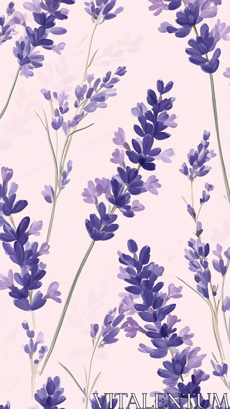 Purple lavender flowers arranged vertically across pale background.