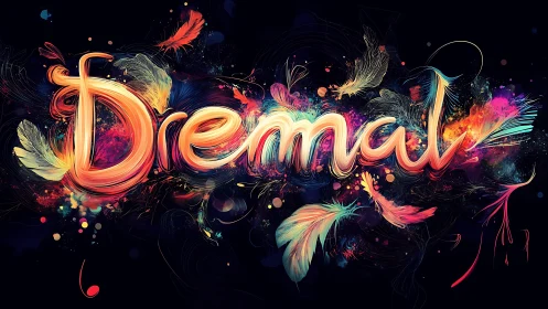 Luminescent dreamword swirling in neon feathered color.