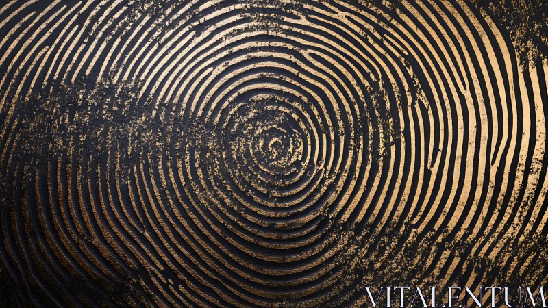 Metallic gold fingerprint rings on worn dark surface.