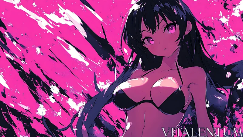 Neon splash anime bikini portrait with high-contrast chroma fields.