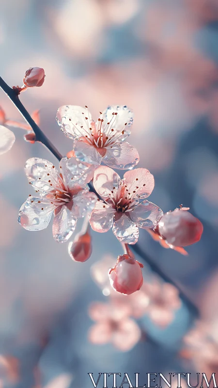 Delicate Frost-Kissed Cherry Blossoms Sparkle in Morning Light