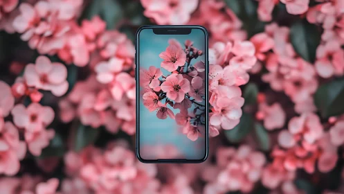 Cherry Blossoms Frame the Glowing Display Screen