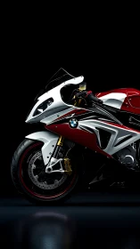 BMW sport motorcycle profile on dark reflective studio background.