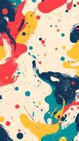 Multicolor fluid splashes and dots overlay a pale ground