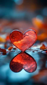 Red Heart-Shaped Water Drop with Reflection