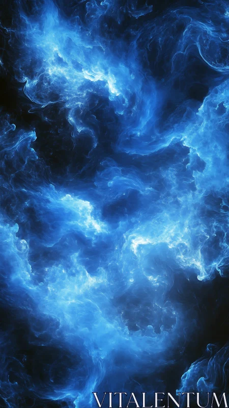 Blue energy nebula cloud against dark cosmic background.