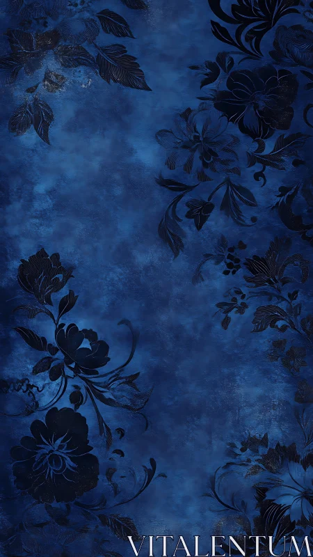 Midnight blue floral pattern with ornate vintage blooms.