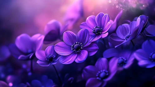 Luminous Purple Flowers. Radiant Petals in Soft Focus.