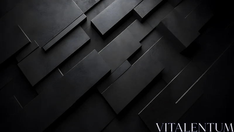 Overlapping black rectangular panels form layered 3D surface