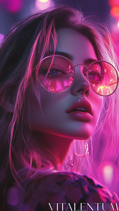 Neon muse in rose-tinted nightglow, caught mid-reverie.