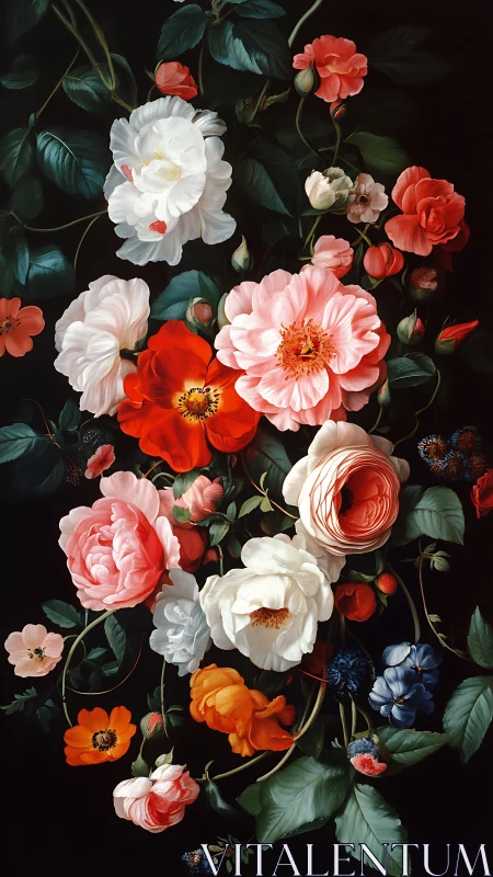 Vibrant Garden Blooms Dance Against Darkness